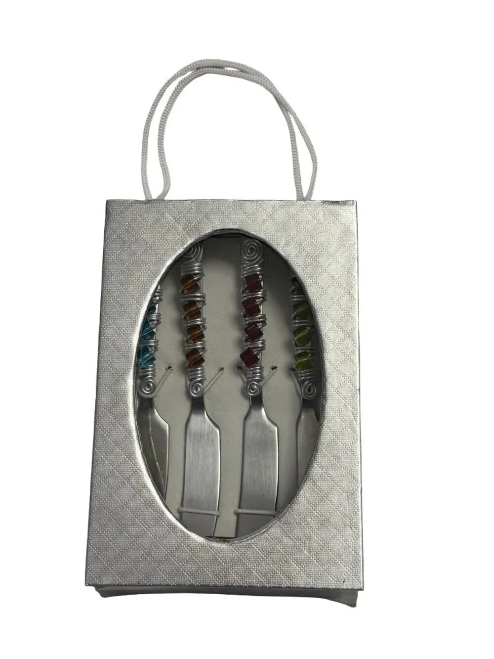 Wild Eye Designs Beaded Cheese Spreaders Set of 4 Stainless Steel Gift Box